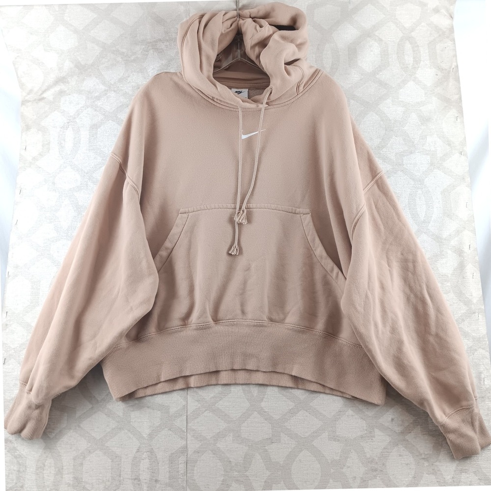 Nike Sportswear Center Swoosh Essential Fleece Pullover Hoodie Sand Beige XS